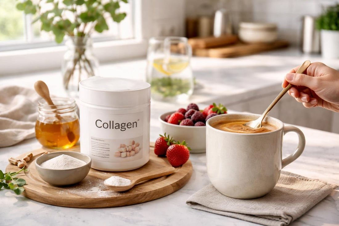 Collagen powder mixed into coffee in an Ontario kitchen