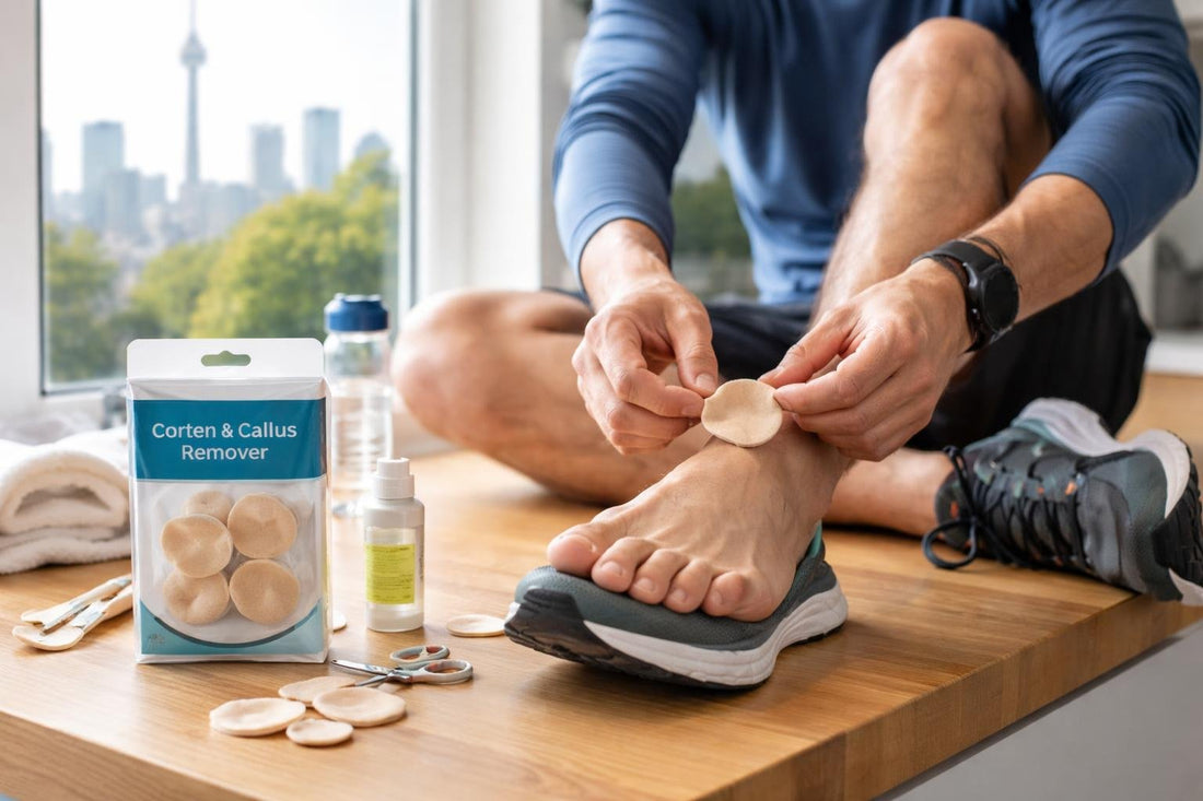 Toronto runner checking corn and callus cushions
