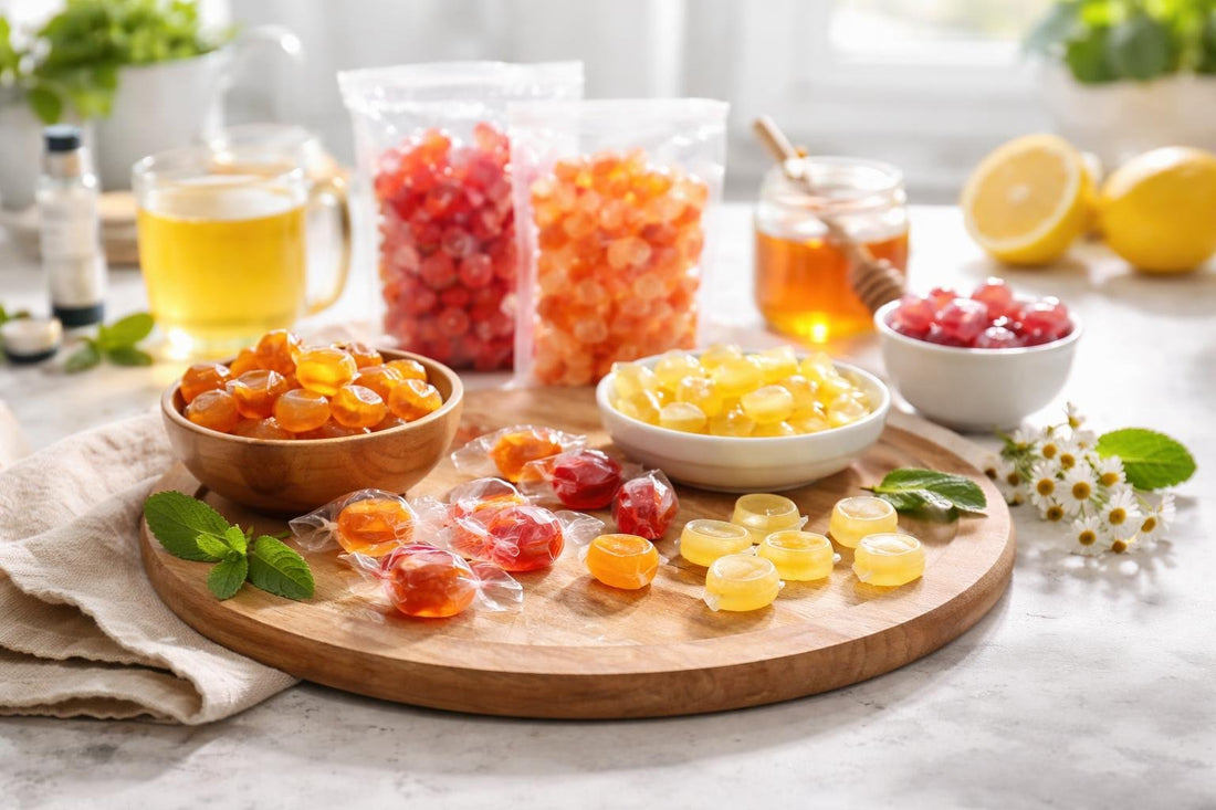 assorted cough drops and throat lozenges on table