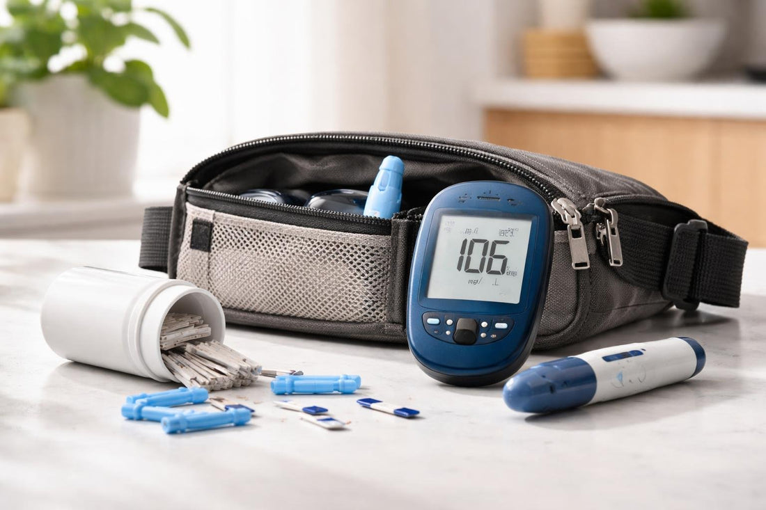 Diabetic supplies belt, meter, lancets and test strips