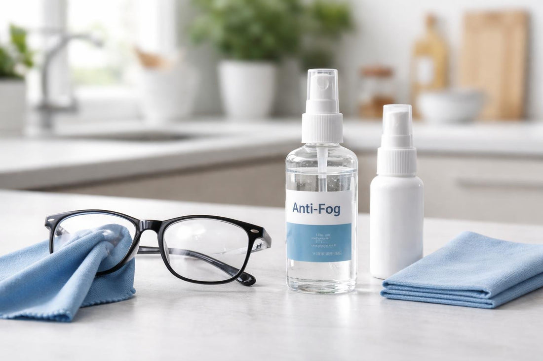 bottle and cloth cleaning eyeglasses anti-fog