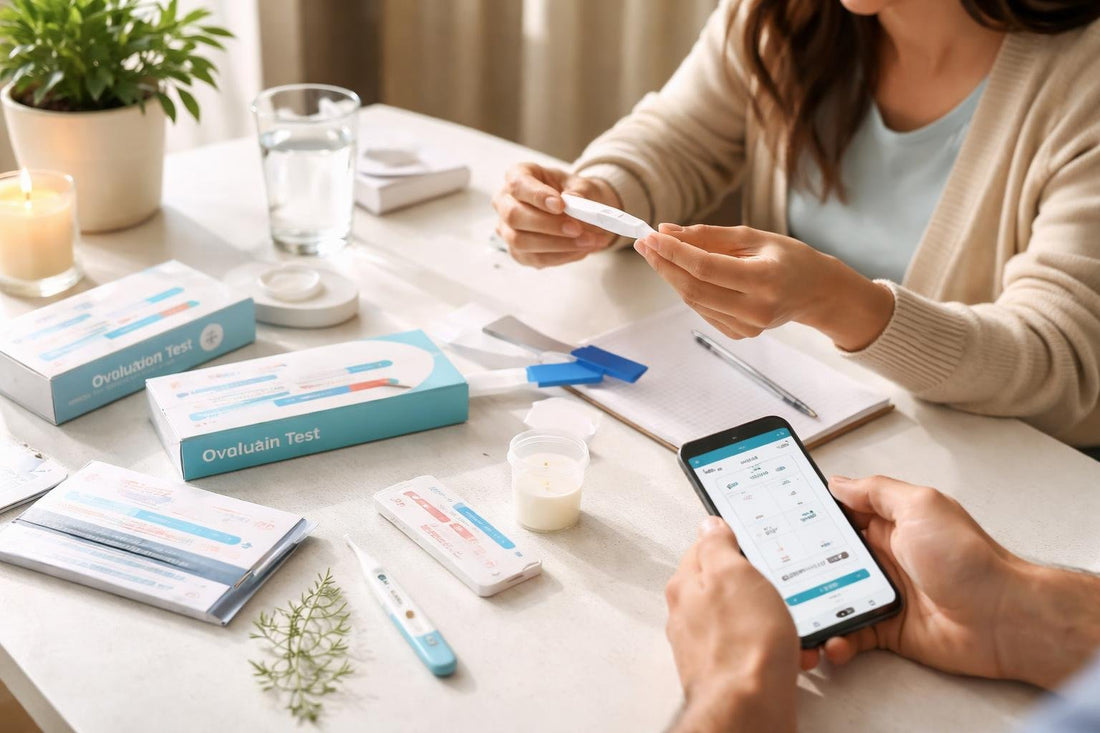 couple using home family planning test kit