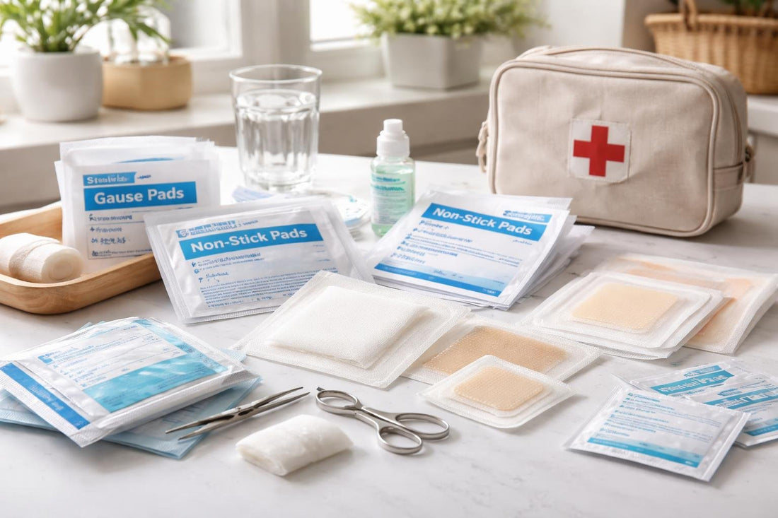 Assorted first aid bandaging pads for home and travel