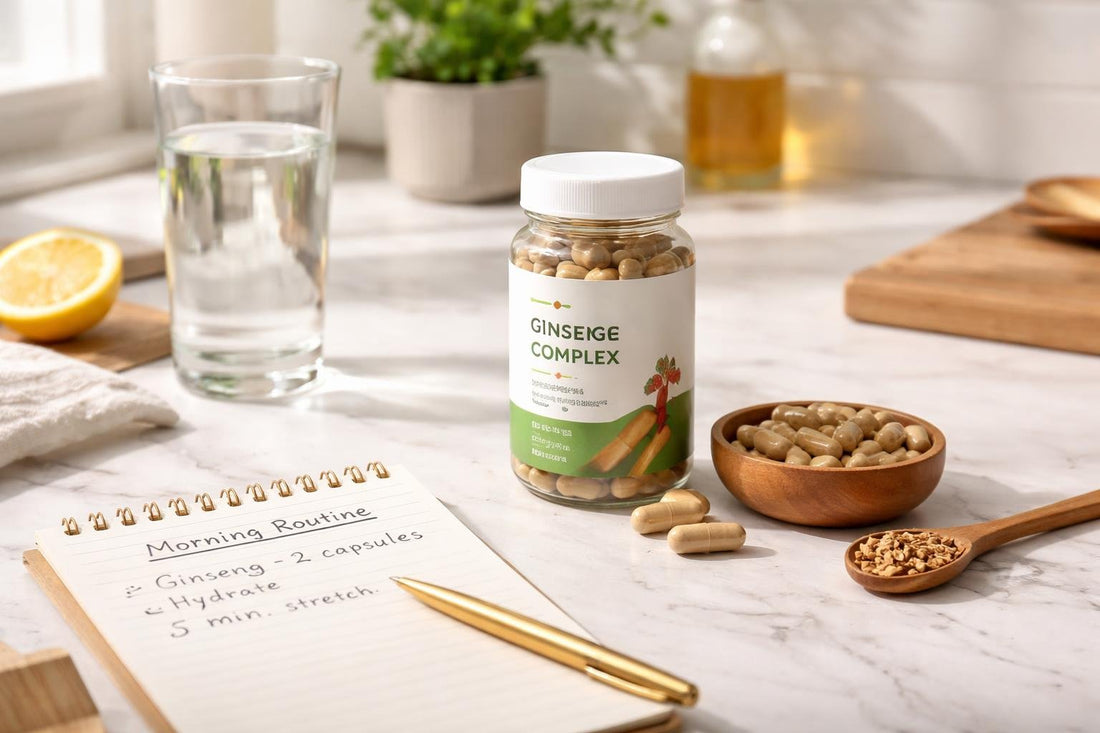 Ginseng capsules with morning routine notes and water