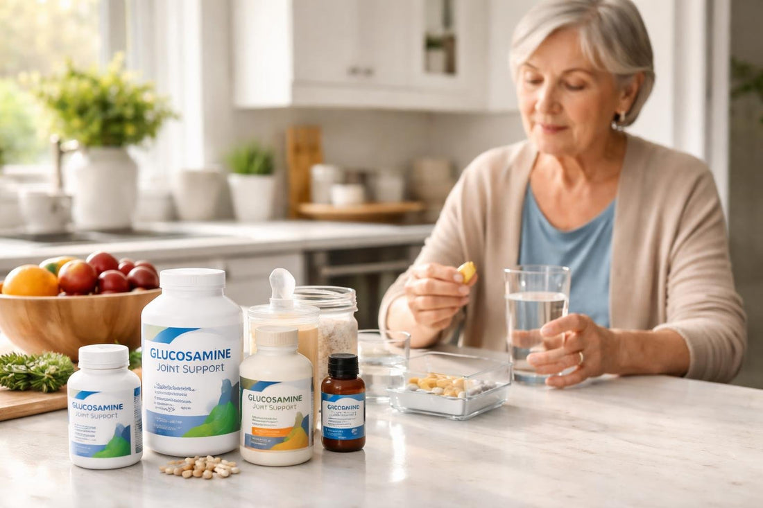 senior using glucosamine joint supplements at home