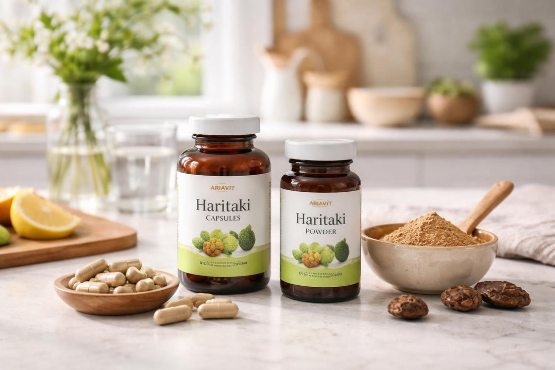 Haritaki supplement capsules and powder for seasonal wellness