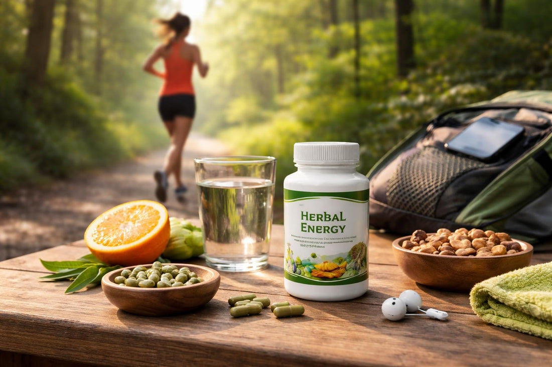 Ontario runner with herbal energy supplement on trail