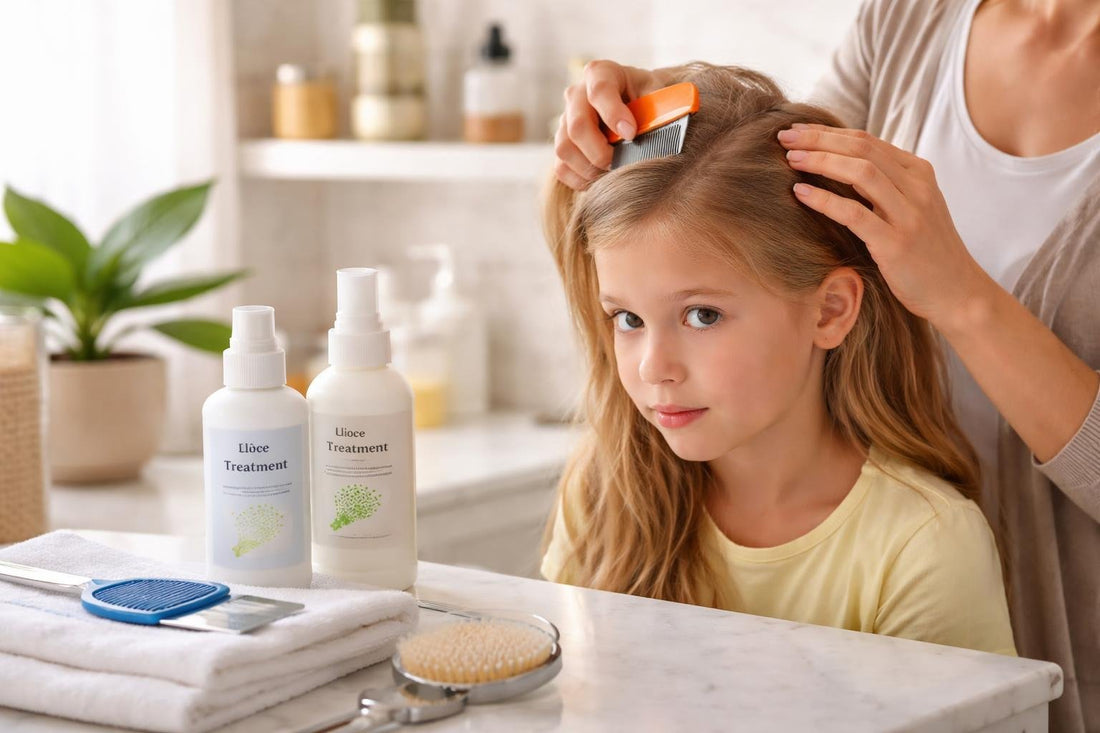 parent checking child’s hair for lice using nit comb