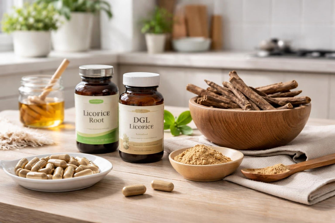Licorice root herbal supplements for digestion and throat comfort