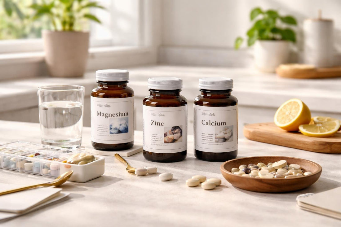 Mineral supplements laid out for timing and compatibility