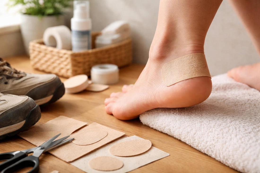 Moleskin applied to heel to prevent blisters