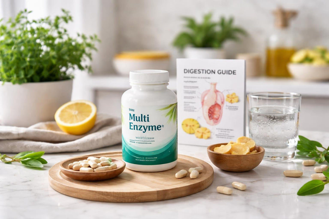 Multi enzyme supplement capsules and digestion guide