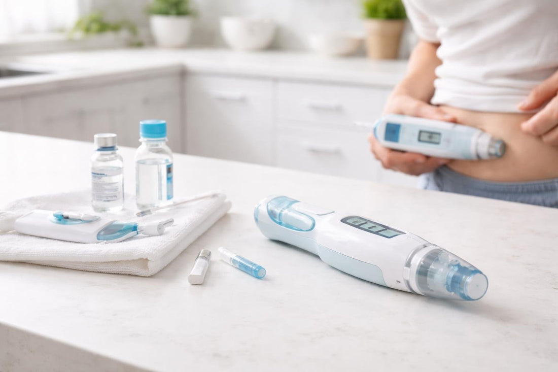 Beginner using a needle free insulin injector at home
