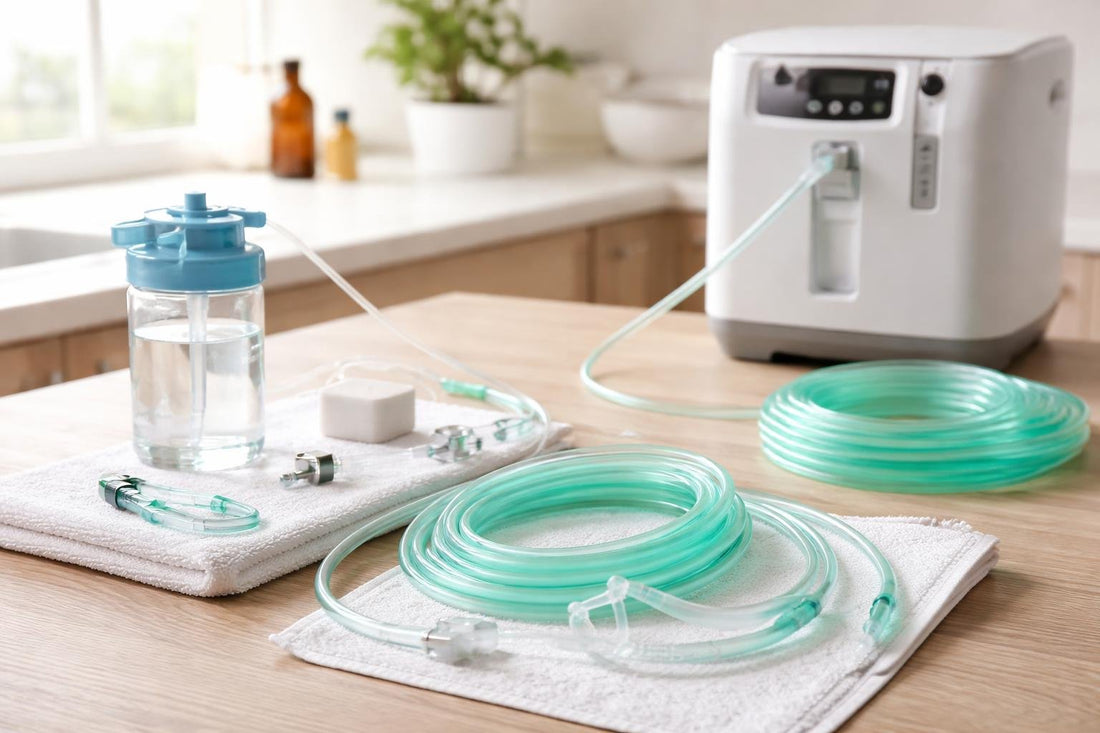 oxygen therapy accessories laid out for safe fit
