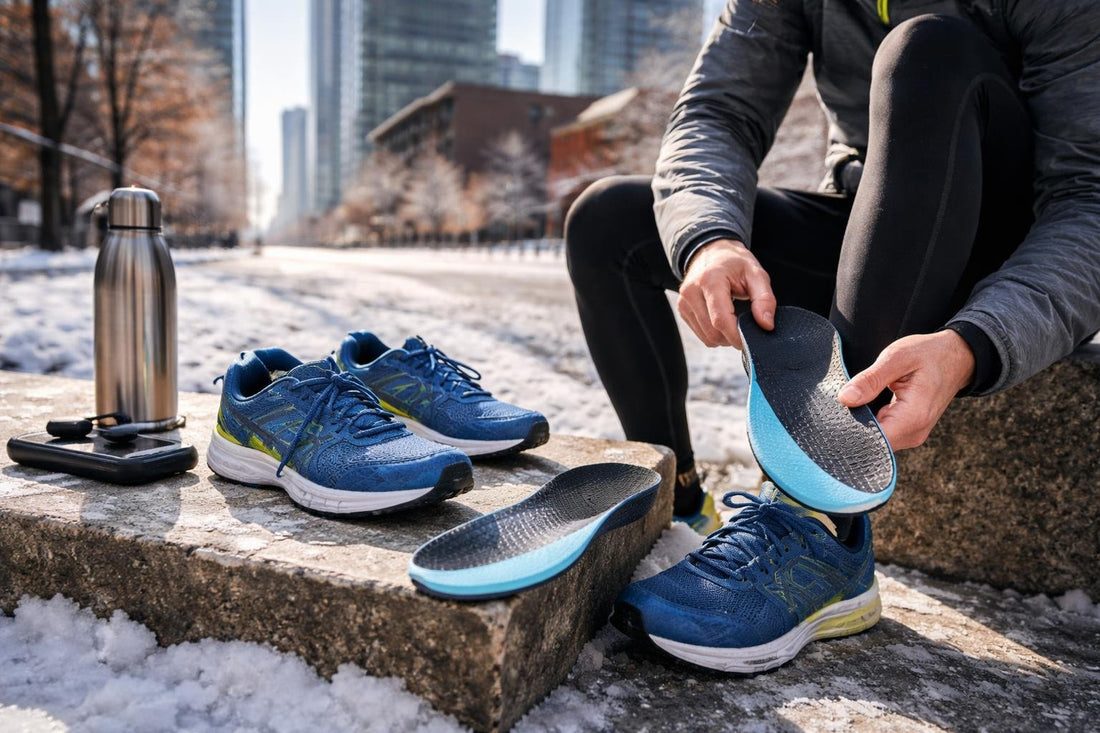 Runner testing performance shoe insoles in Toronto streets