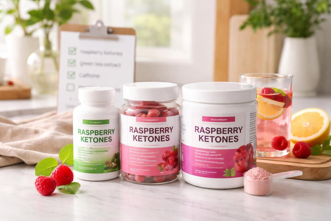 Raspberry ketones supplement bottles with label checklist in Ontario