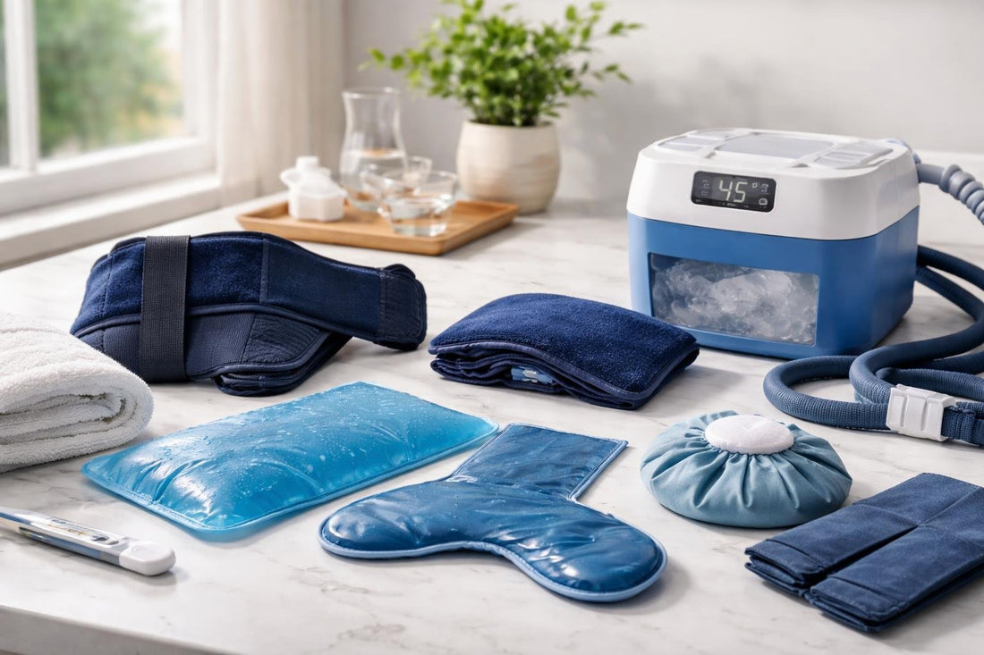 Assorted reusable cold packs and therapy machines