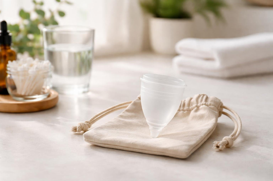 Reusable menstrual cup and pouch for seasonal period comfort