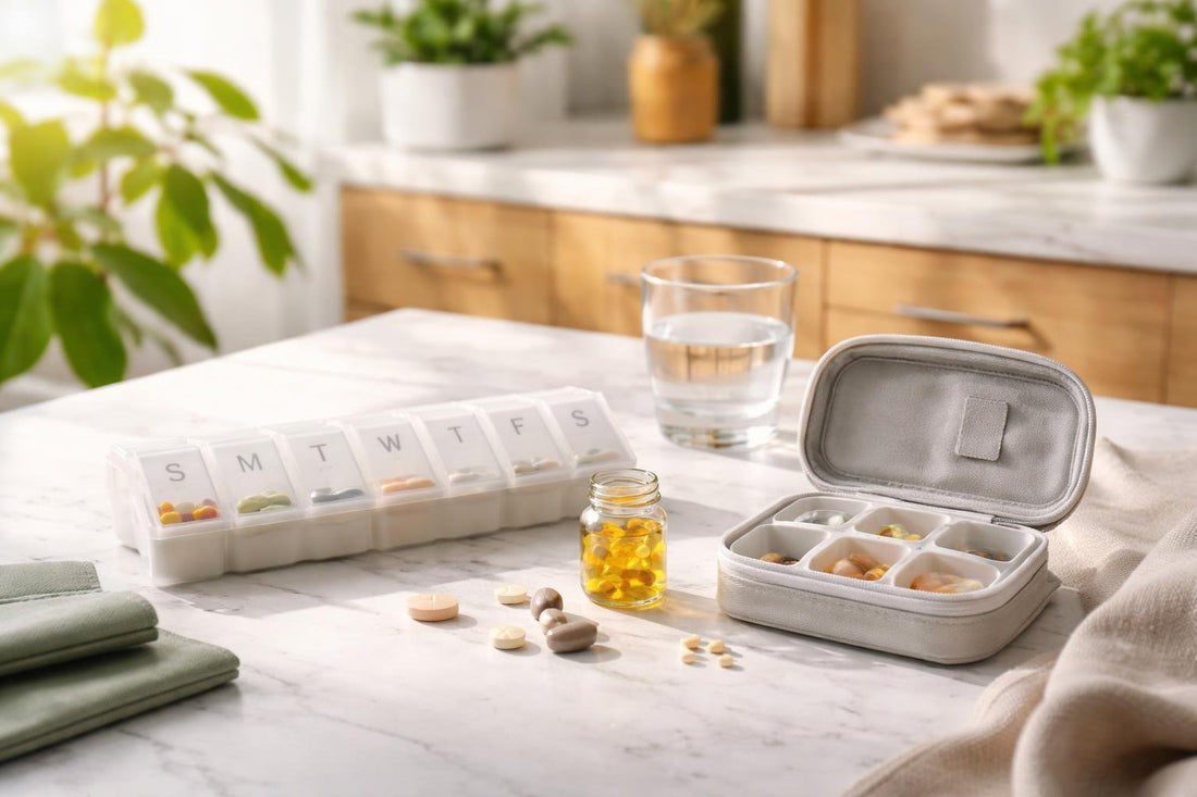 Weekly and travel personal pill dispensers for seasonal routines