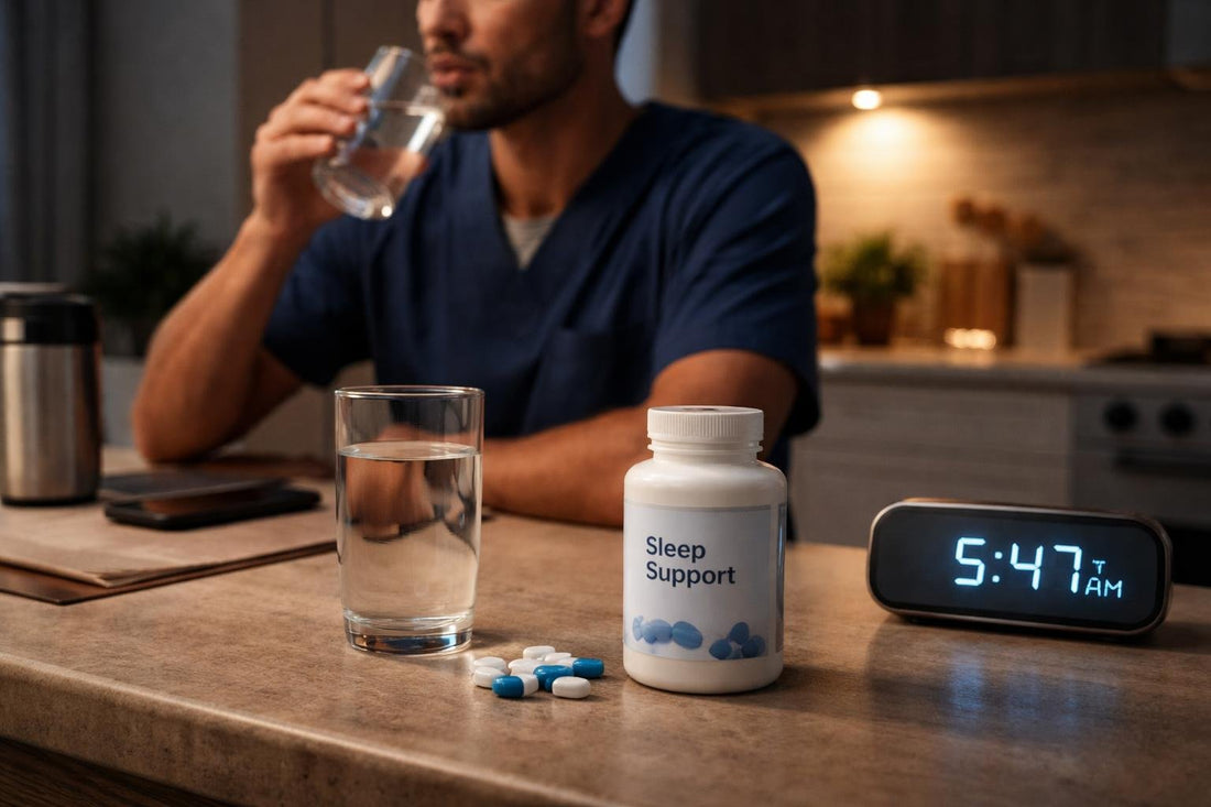Ontario shift worker taking sleep supplement at night
