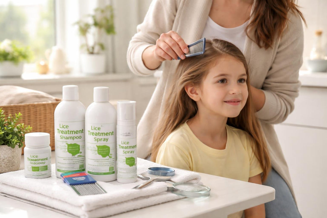 Parent combing child’s hair during spring lice check
