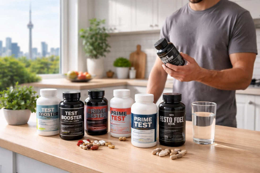 Toronto man choosing testosterone supplements collection
