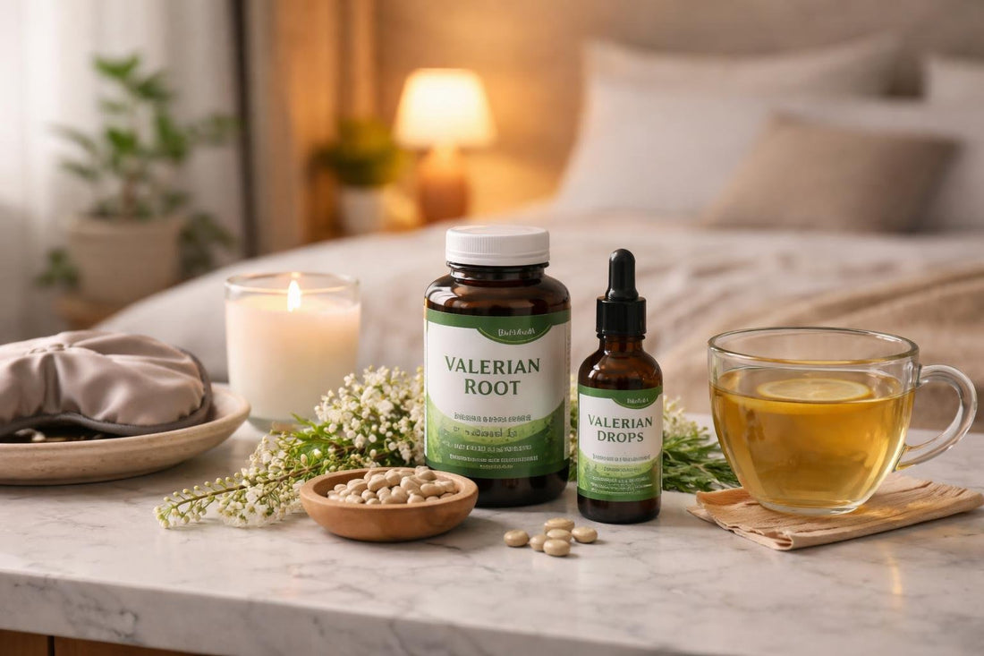 Valerian herbal supplements and calming bedtime routine essentials