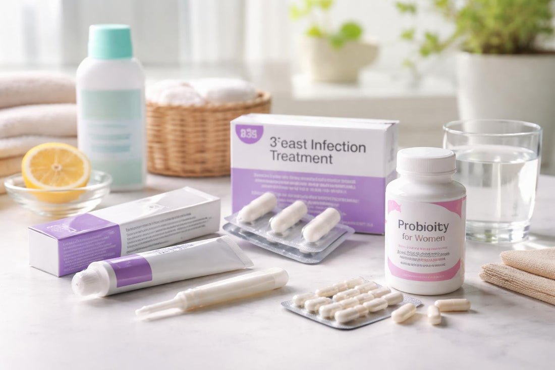 Beginner-friendly yeast infection treatment essentials laid out at home