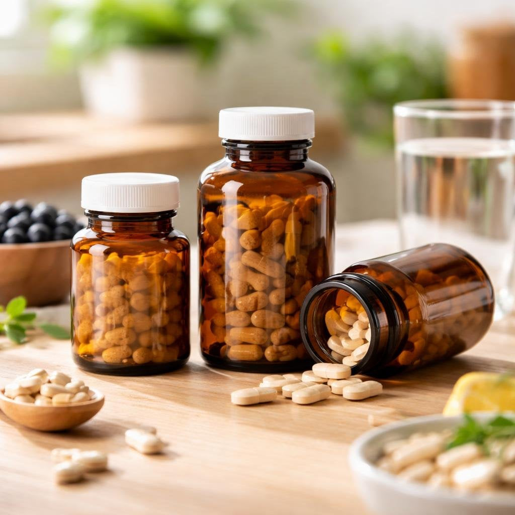 5-HTP supplement bottles for mood and sleep support