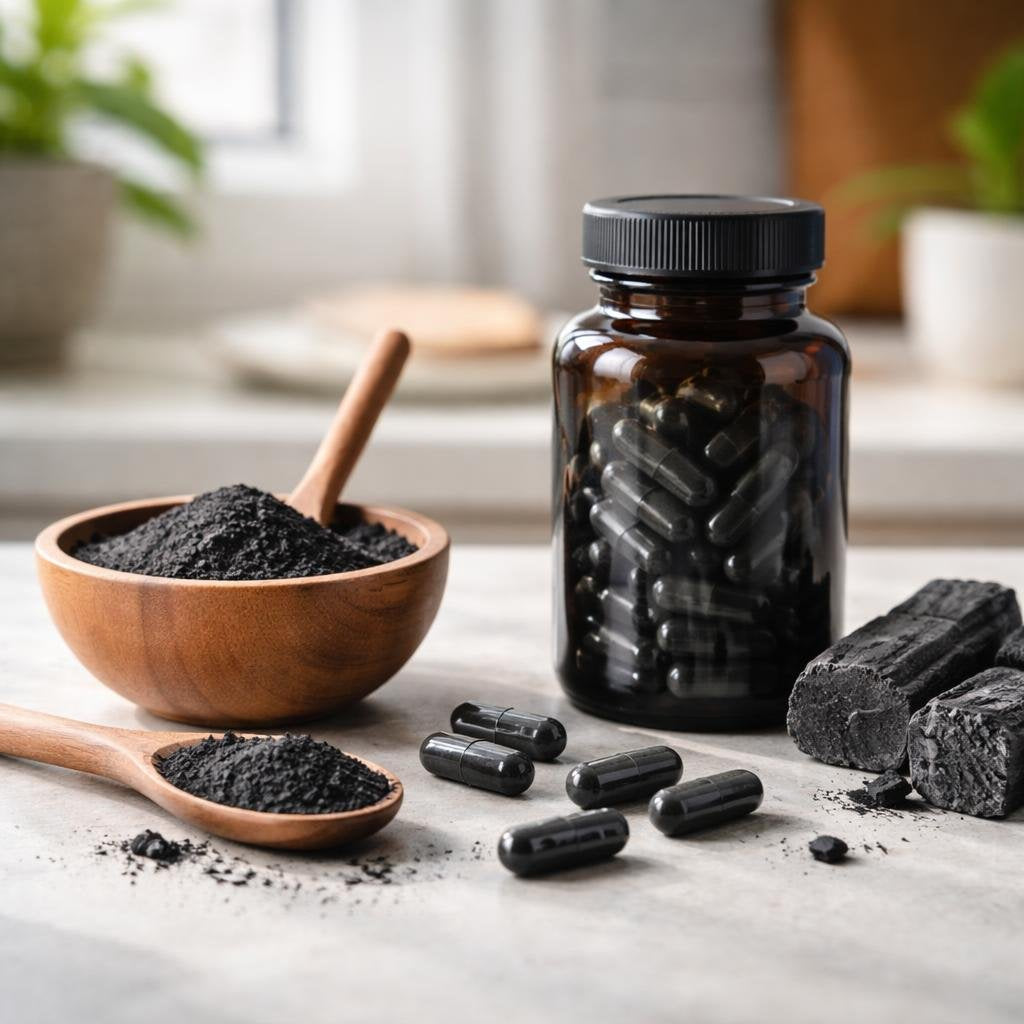Activated charcoal capsules with clear Canadian labelling