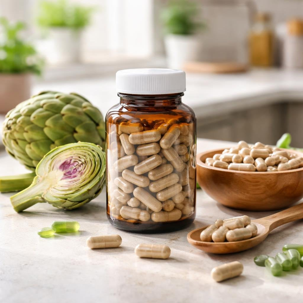 Artichoke supplement capsules for digestive and liver support