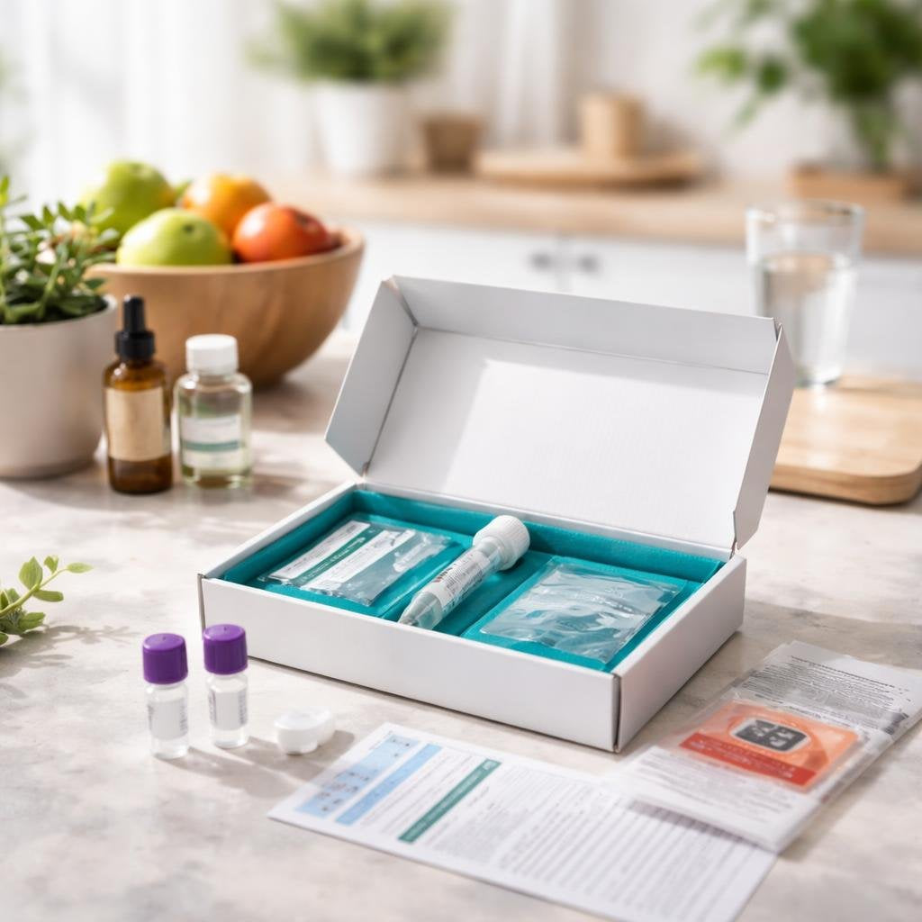 At-home genetic test kit with saliva collection tube