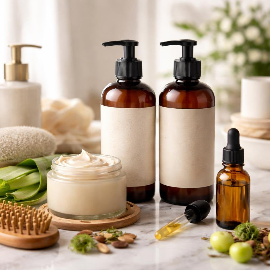 Ayurvedic hair oils with herbal scalp care essentials