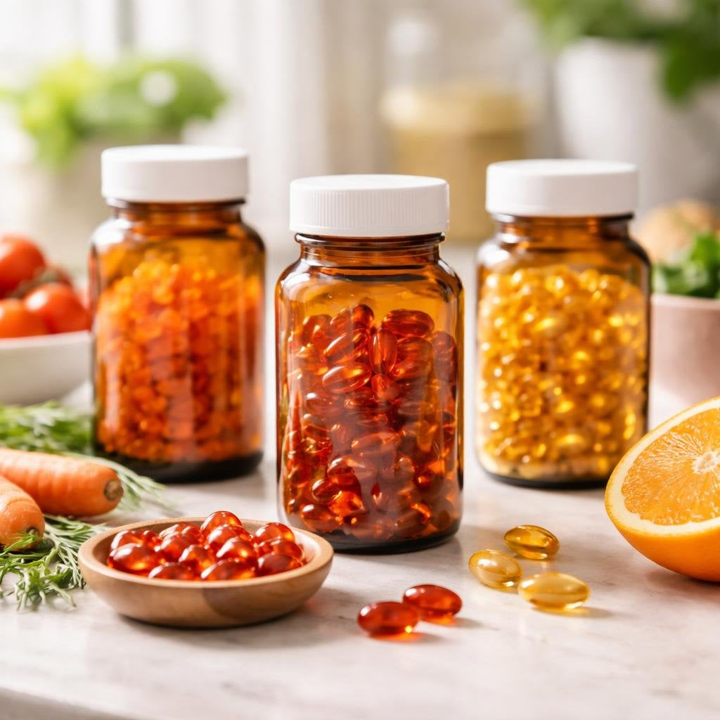 Carotenoid supplement softgels and capsules assortment