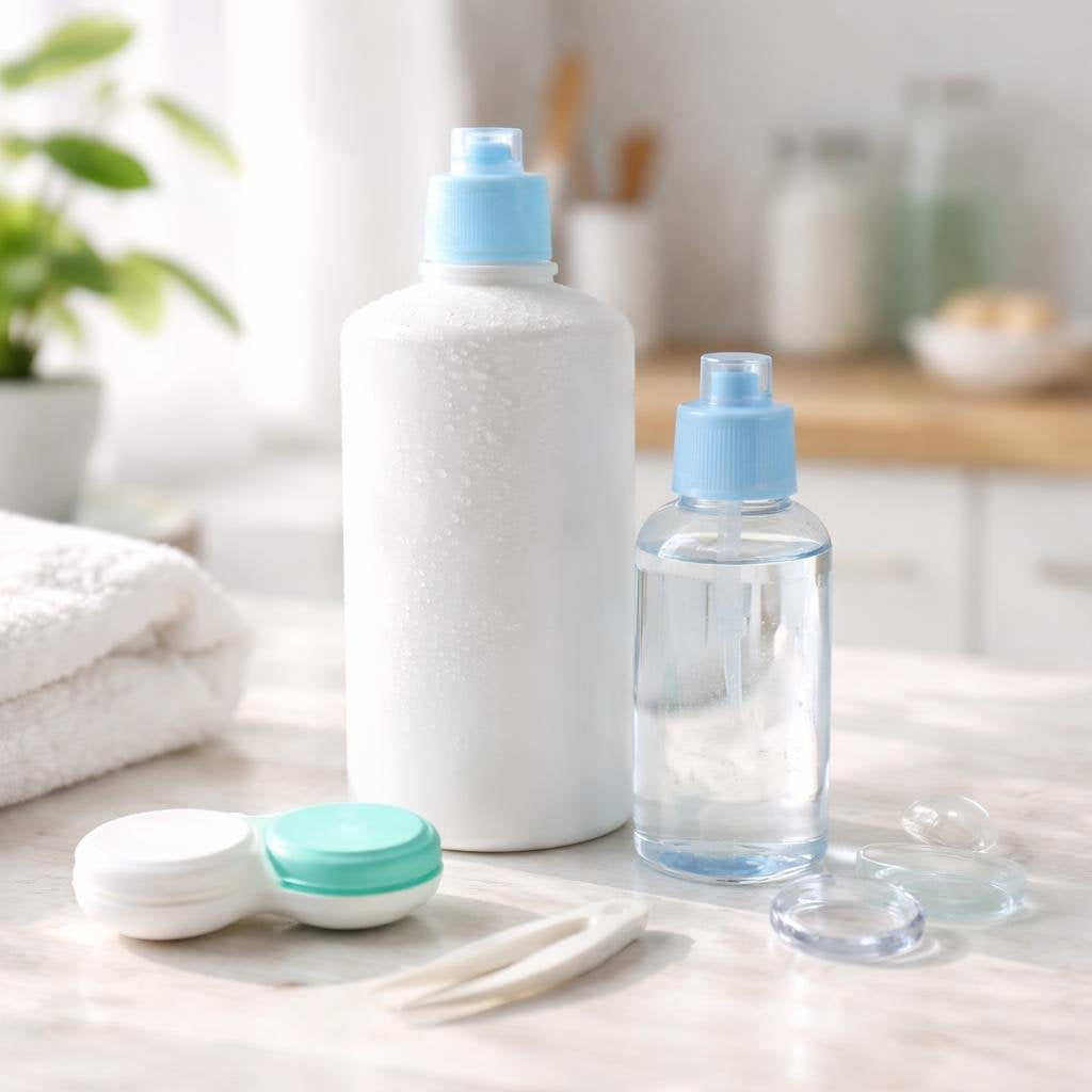 Contact lens solution, case, and rewetting drops set