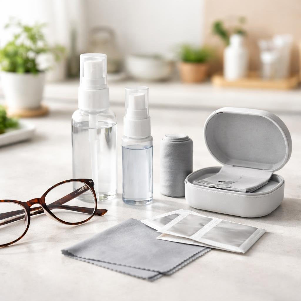Eyeglass cleaning kit with microfiber cloth and spray