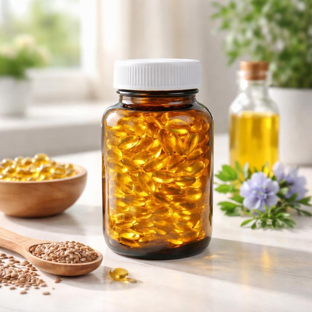 Flax seed oil omega-3 softgels for daily support