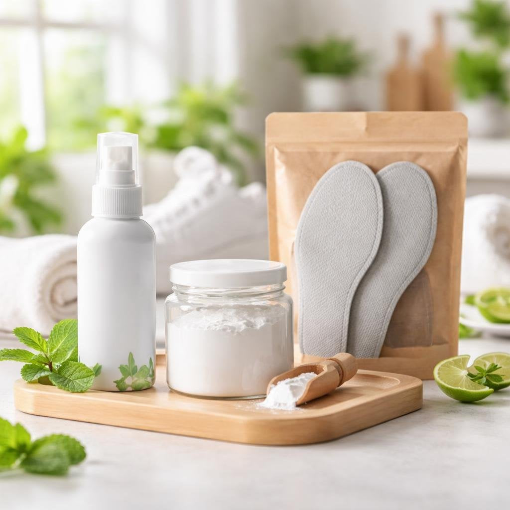 Foot odor control products for shoes and sweaty feet