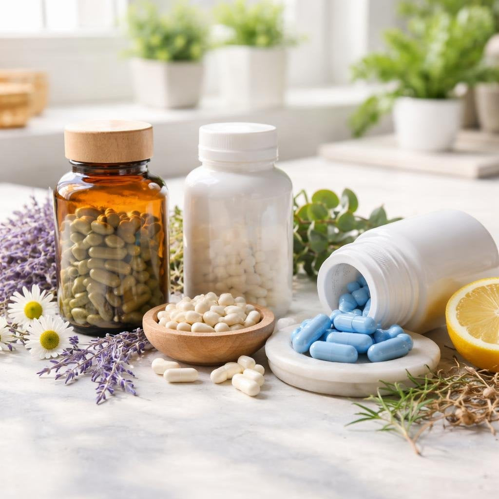 Herbal sleep supplements with magnesium and melatonin blends
