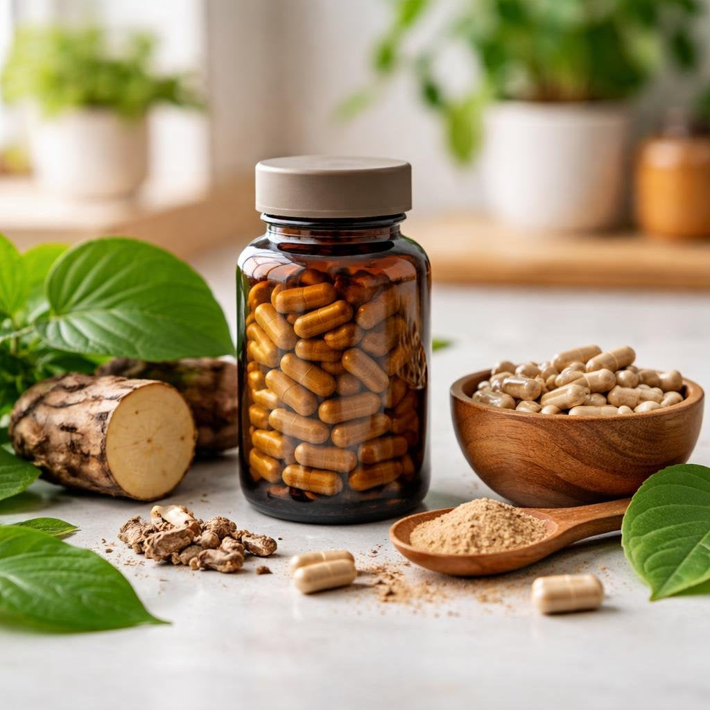 Kava kava supplements with capsules and tincture bottles