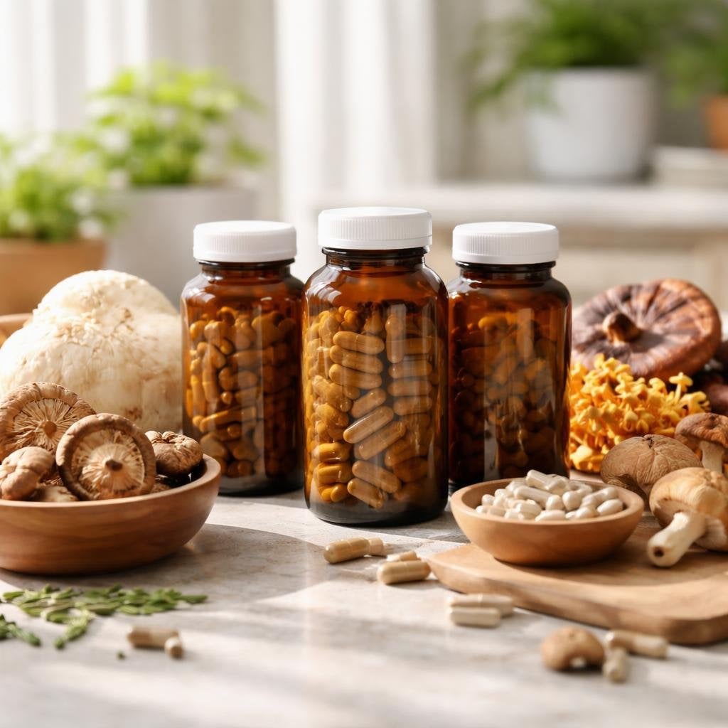Medicinal mushroom supplements: capsules, powders, and blends