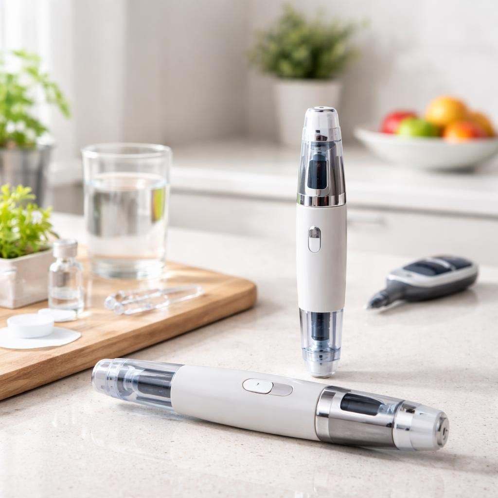 Needle-free insulin injector device for daily dosing