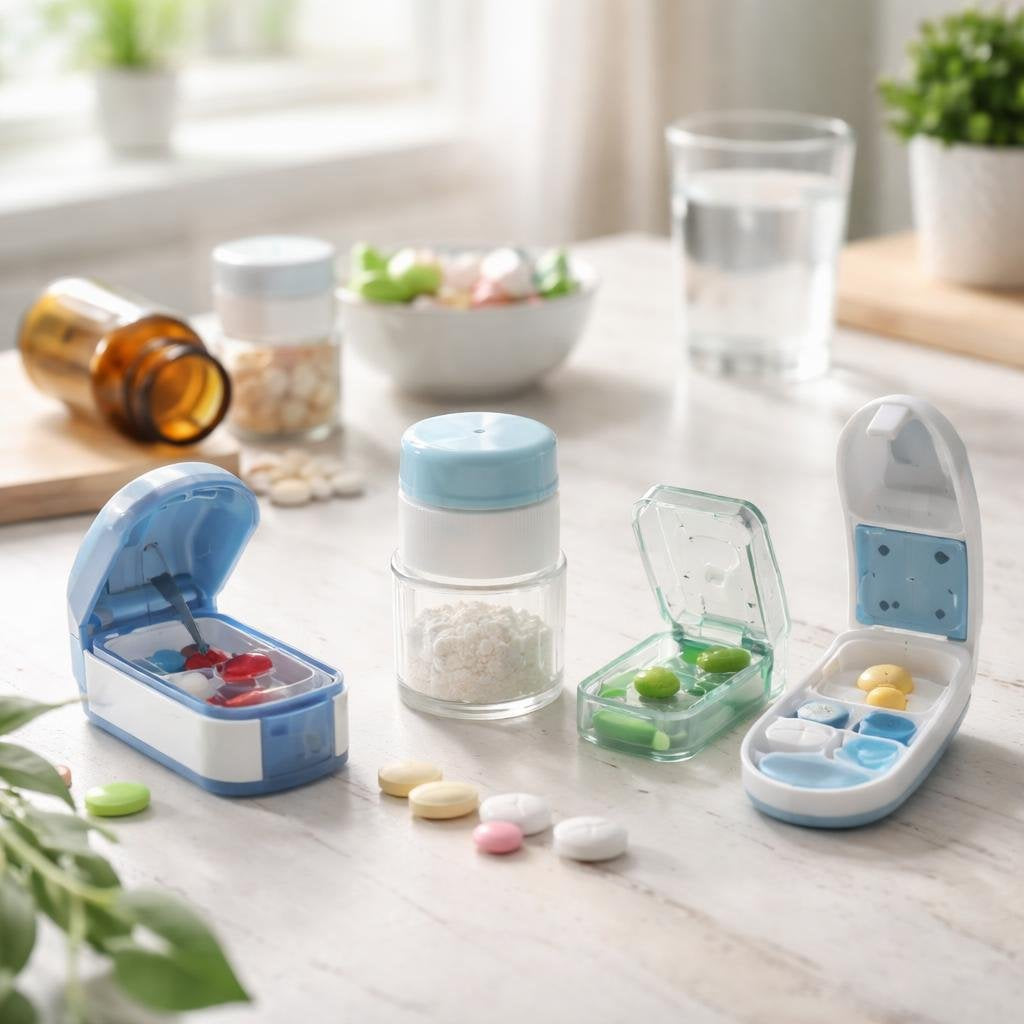 Compact pill crusher and splitter for accurate dosing