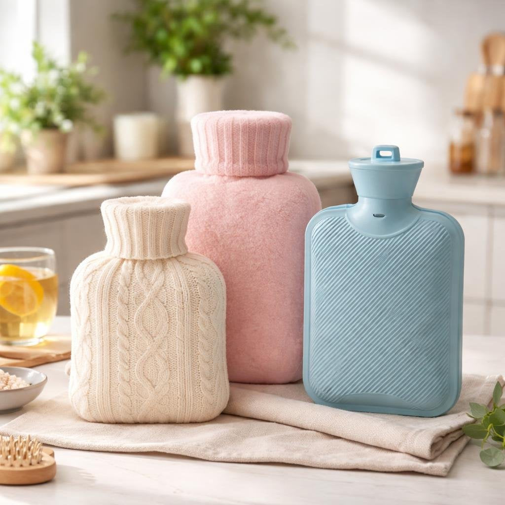 Soft-cover hot water bottle for gentle reusable warmth