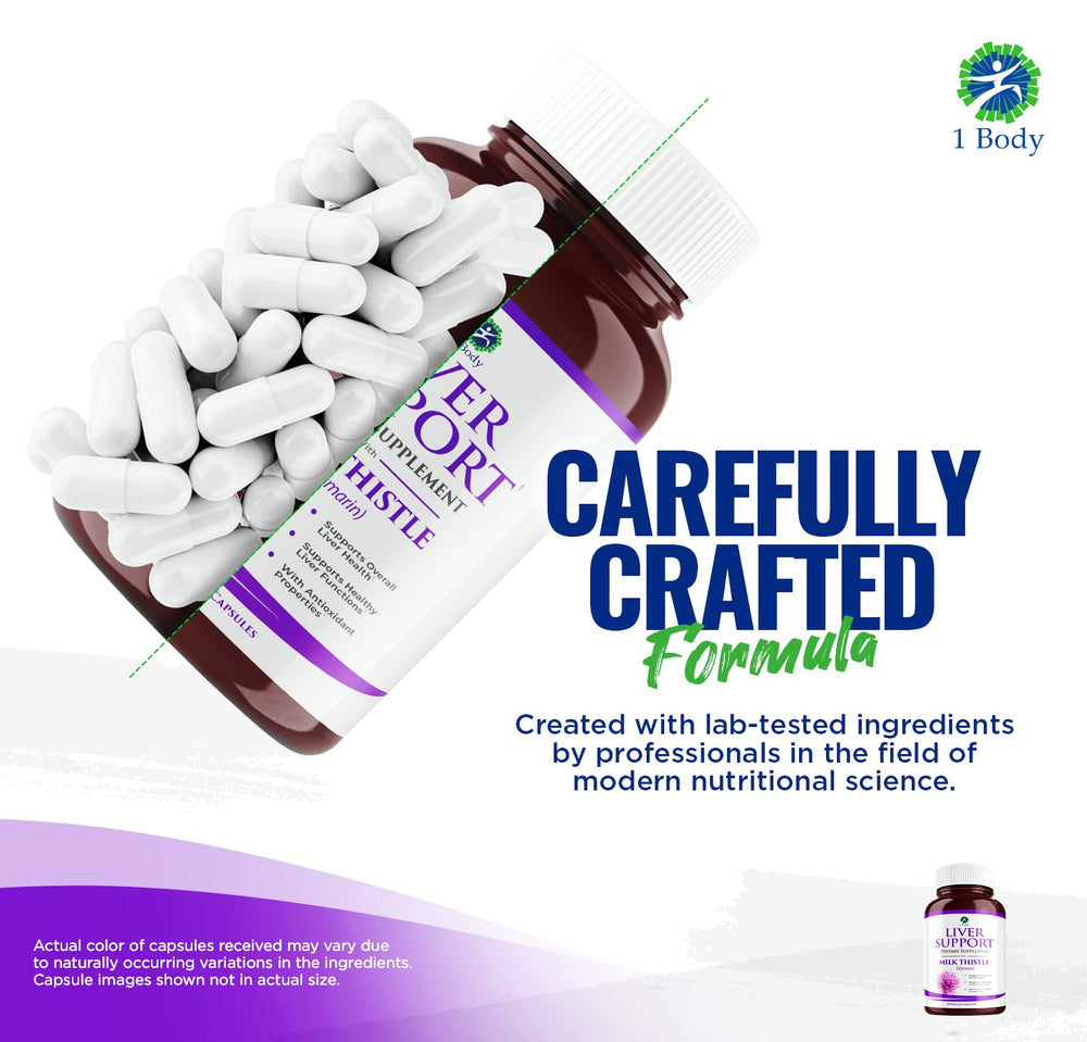 1 Body Liver Cleanse label detail shows turmeric–artichoke blend for liver health.