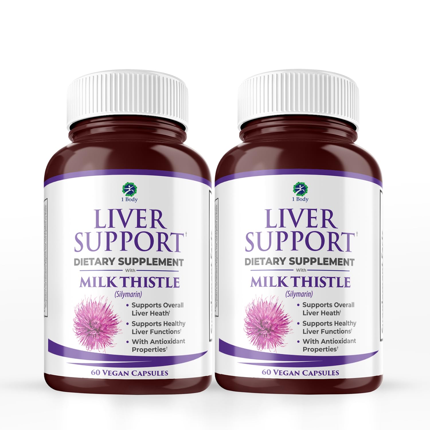 1 Body Liver Support bottle with milk thistle for daily liver wellness.