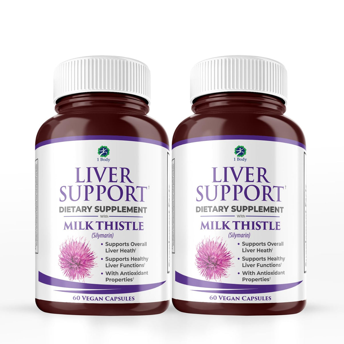 1 Body Liver Support bottle with milk thistle for daily liver wellness.