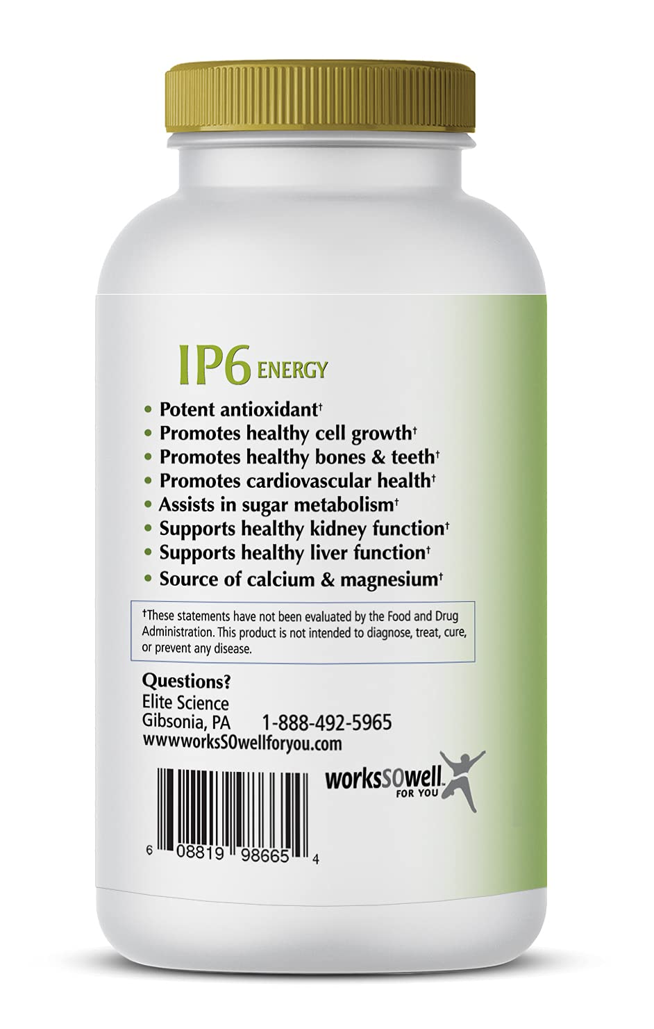 1-TDC WorksSoWell IP-6 Energy label on the bottle emphasizes antioxidant benefits.