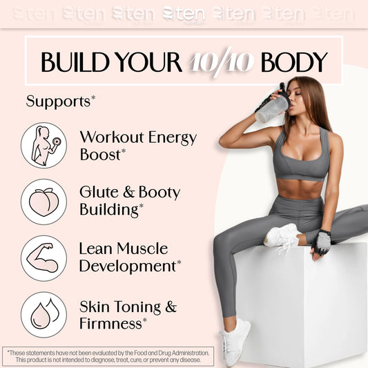 10Ten Nutrition Creatine + Collagen for Women being poured into a glass for post-workout recovery