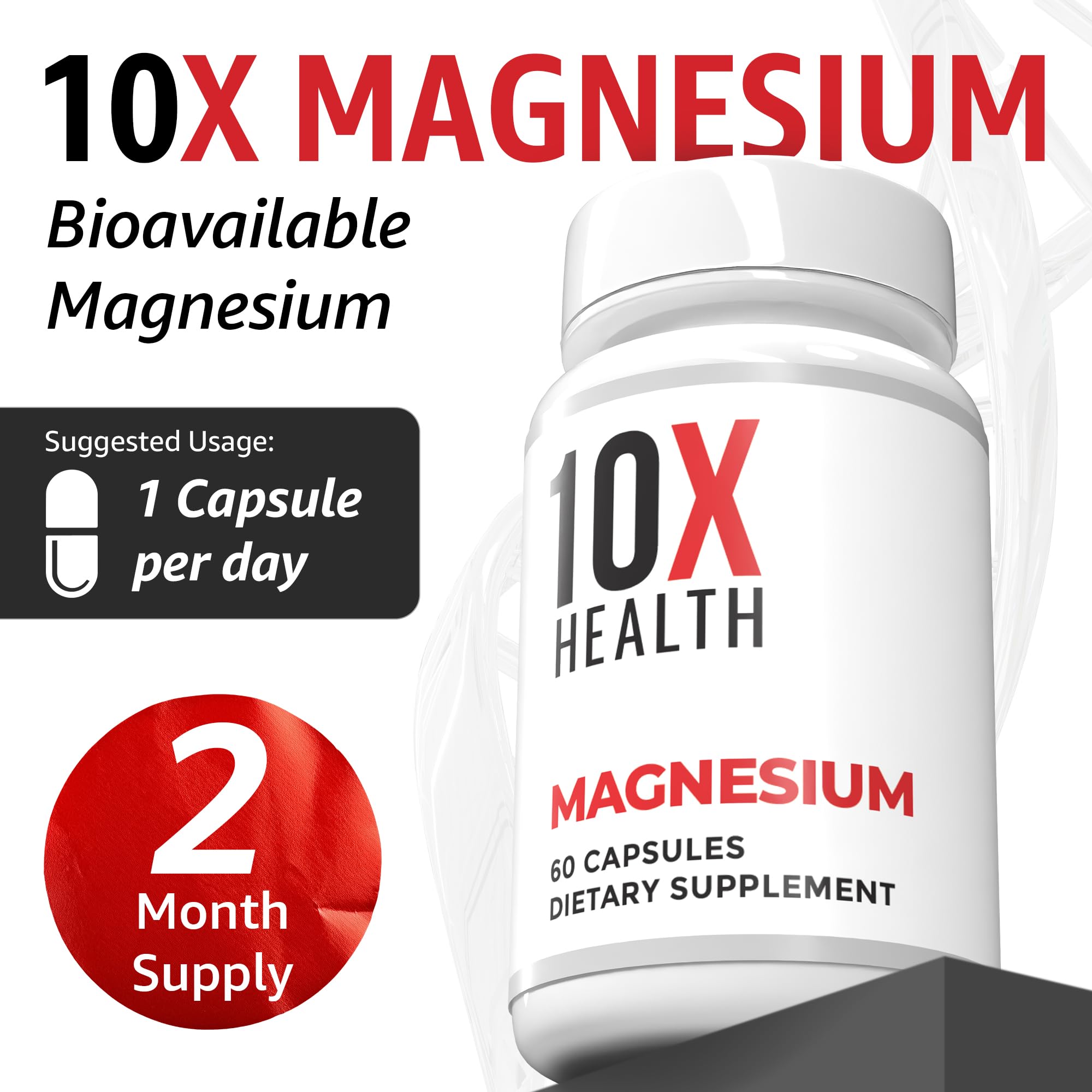 10x health magnesium label close-up—Kosher, Halal, vegan certifications.